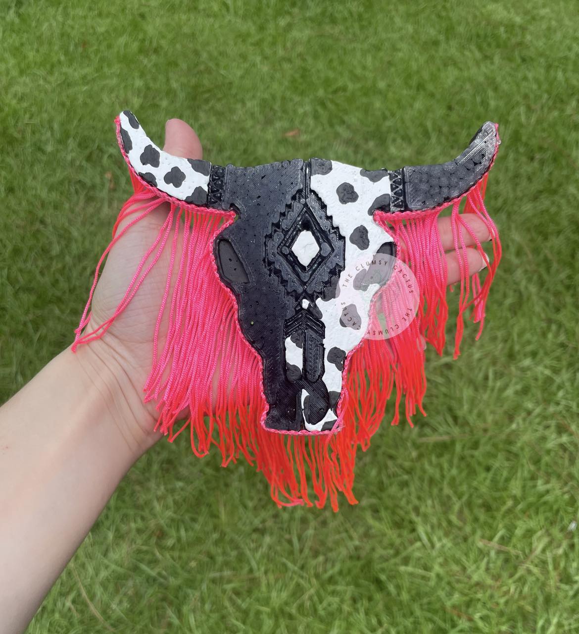 Cow Print Bull Skull W/ Fringe Car Freshie