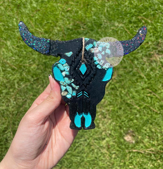 Turquoise Bull Skull Car Freshie