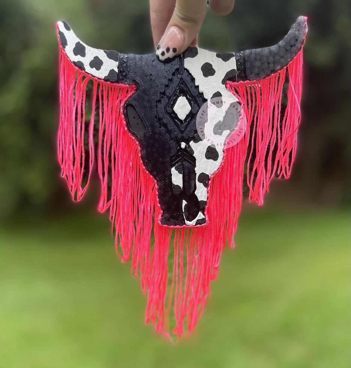 Cow Print Bull Skull W/ Fringe Car Freshie