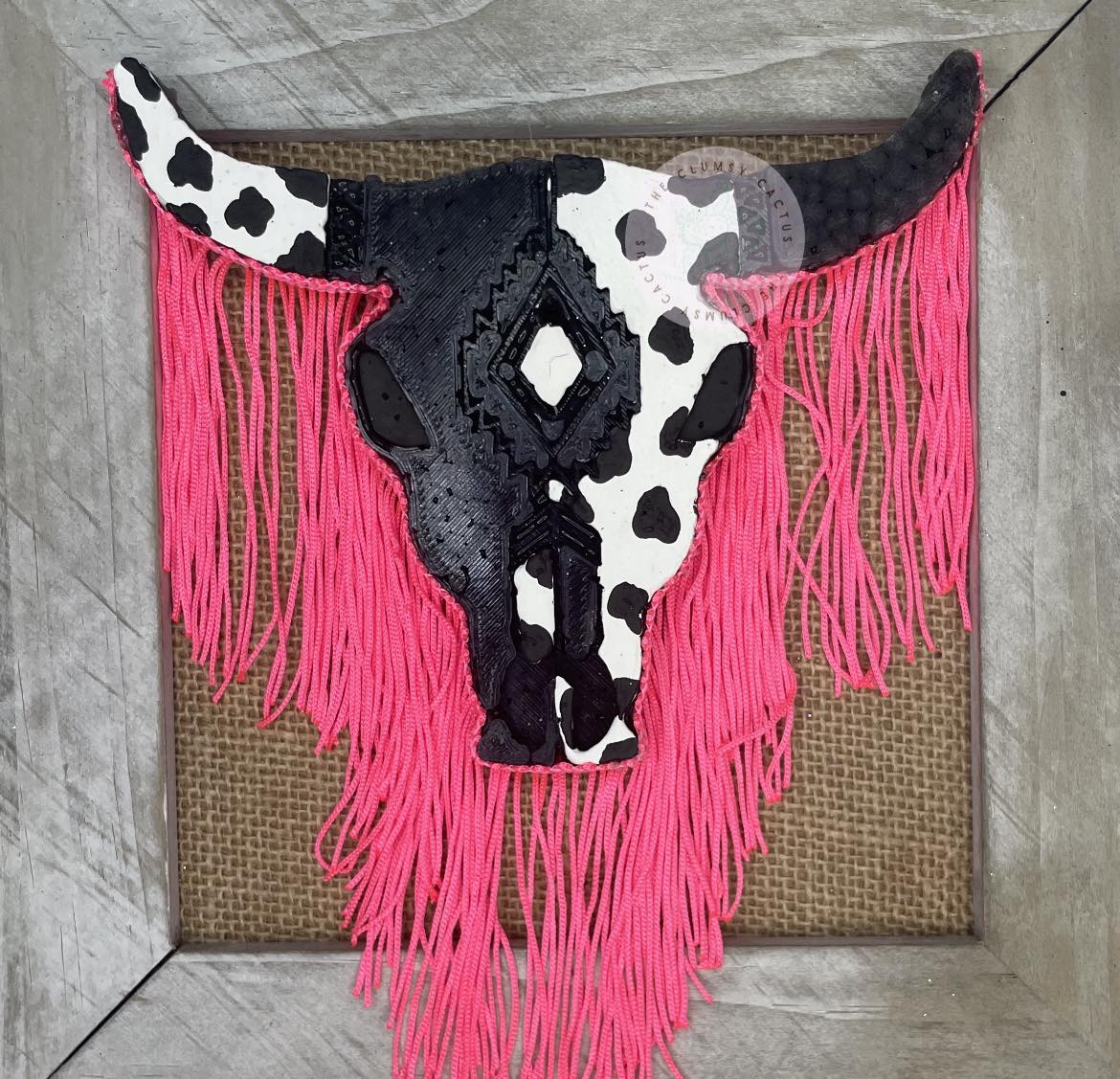 Cow Print Bull Skull W/ Fringe Car Freshie