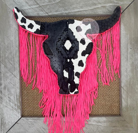 Cow Print Bull Skull W/ Fringe Car Freshie