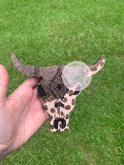 Brown Spotted Bull Skull Car Freshie